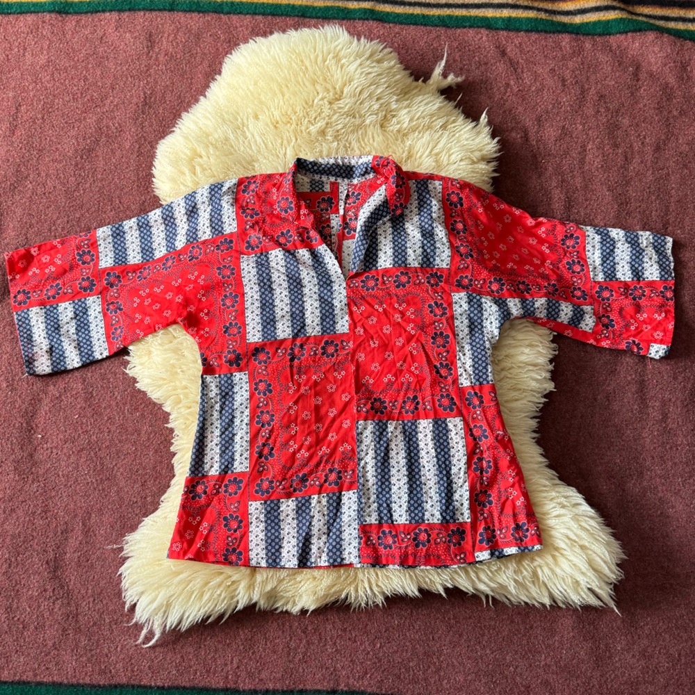 70s vintage handmade patchwork bandanna tunic top
